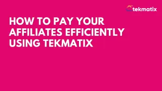 How To Pay Your Affiliates Efficiently Using Tekmatix