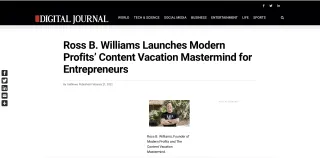 Ross B. Williams Launches Modern Profits' Content Vacation Mastermind for Entrepreneurs