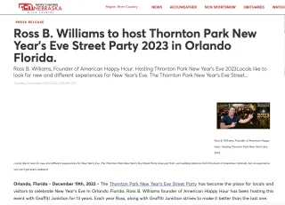 Ross B. Williams to host Thornton Park New Year’s Eve Street Party 2023 in Orlando Florida.