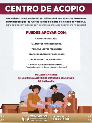 Abre Congreso Centro de Acopio para apoyar a damnificados del norte del estado