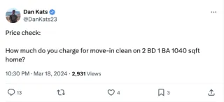 What to charge for a 2 Bed / 1 Bath Move-In Clean?