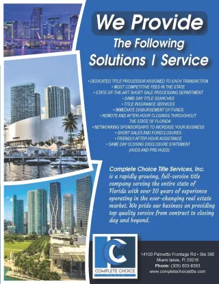 : Streamline Your Florida Real Estate Closings: Expertise, Speed, and Reliability with Complete Choice Title Services