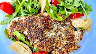 Healthy Recipe, Seedy Chicken with Artichokes and Arugula   