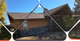 Pristine newly installed seamless aluminum gutters protecting a residential home Pristine newly installed seamless aluminum gutters protecting a residential home