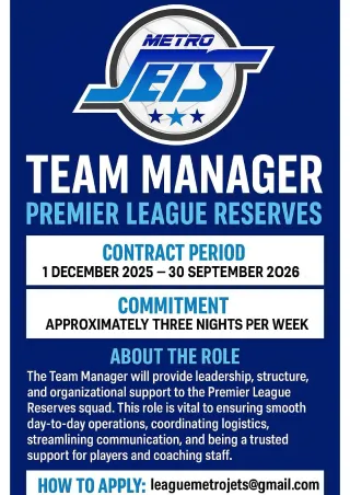 Join Metro Jets – Team Manager (Premier League Reserves)