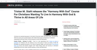 Tristan M. Stahl releases the “Harmony With God” Course For Christians Wanting To Live In Harmony With God & Thrive In All Areas Of Life