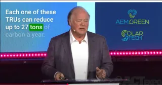 Robert Koelsch, CEO of AEM.green and Co-Inventor of the SolarTechTRU is Showcased On Stage at ACTexpo. Zero Cost Zero Emissions.