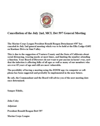 July 2nd Meeting Cancellation