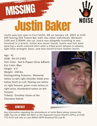 NOISE Urges Renewed Search for Missing Cherokee Veteran Justin Baker Amid Ongoing MMIWP Crisis