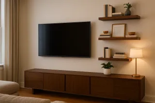 Lake View Living Room Makeover with TV Mounting & Shelf Styling