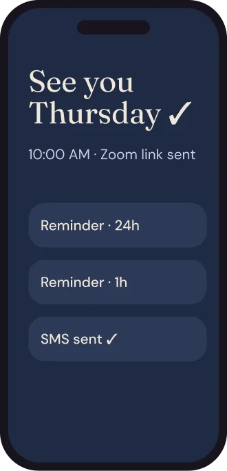 Booking confirmation on a phone with reminders sent