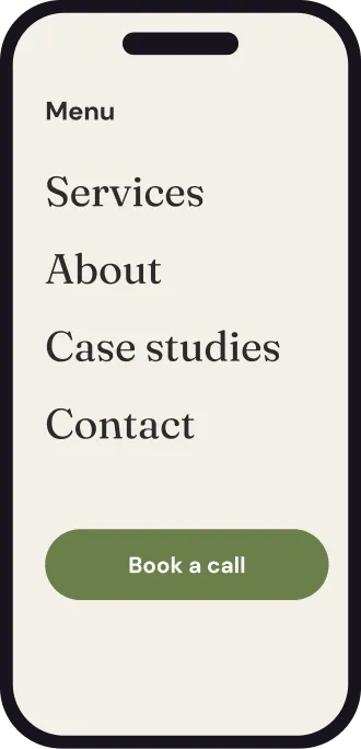 Mobile menu of the Harbor & Pine site