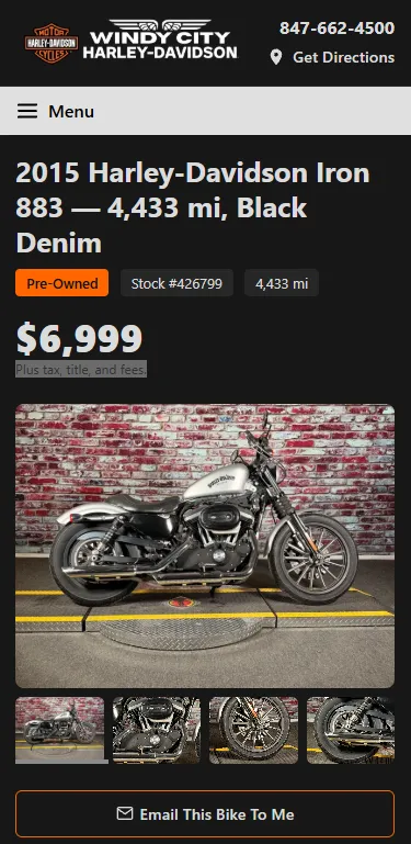 Dynamic VDP page for a 2015 Harley-Davidson Iron 883 at Windy City Harley-Davidson
