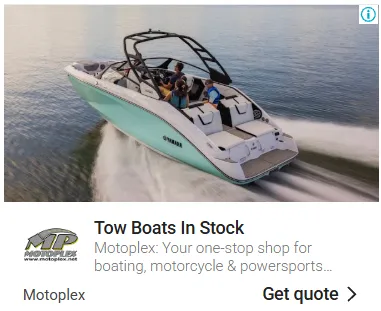 Google display ad from Motoplex for tow boats in stock