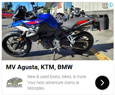 Google display ad from Motoplex for MV Agusta, KTM and BMW motorcycles