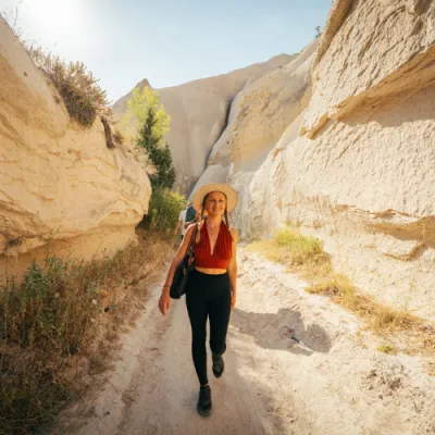 A traveller walking a valley path