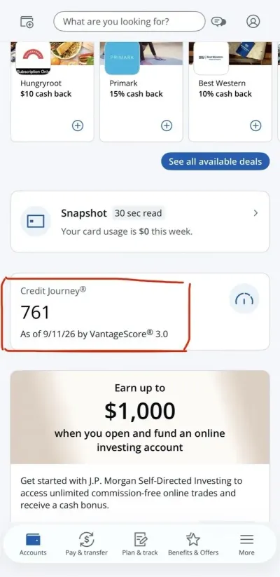 761 Credit score at Chase