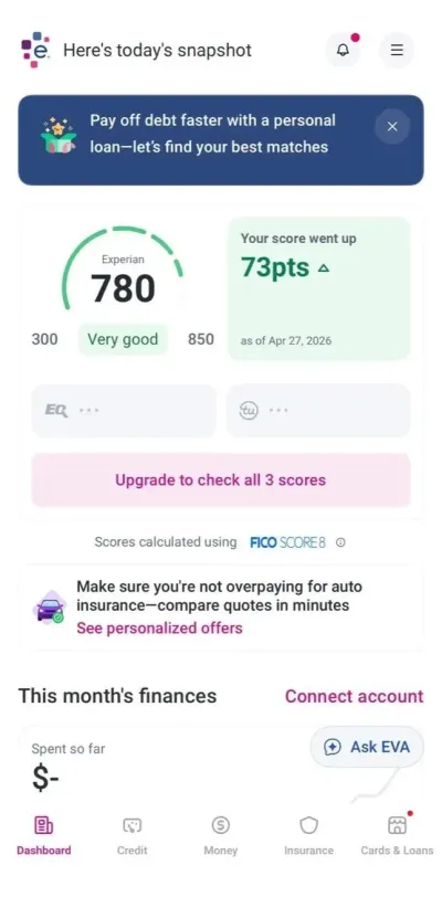 780 Credit score at Experian