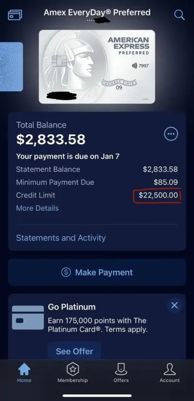 $22.500 Amex EveryDay Preferred