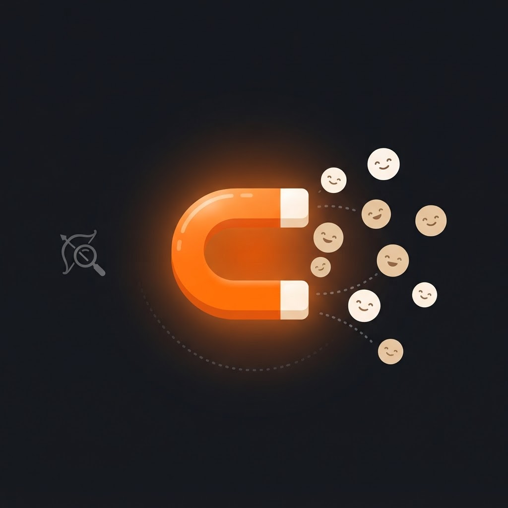 Illustration of a magnet attracting people — becoming the hunted instead of the hunter.