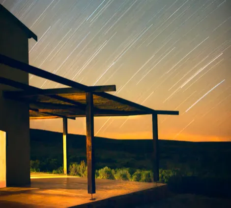 Retreat exterior at sunset