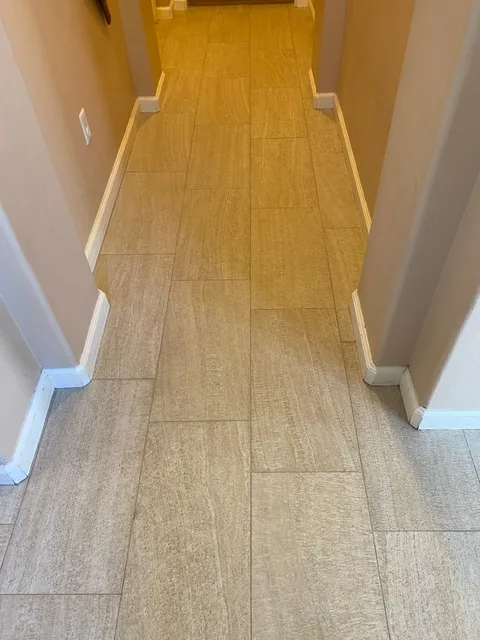 Hallway large format tile after professional deep cleaning in Silicon Valley CA