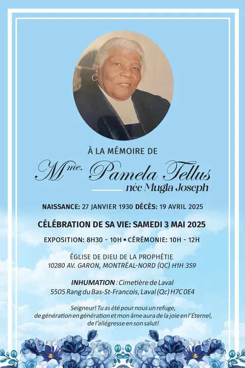 Mme Pamela Tellus (née Mugla Joseph)