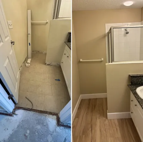 Bathroom Flooring & Trim, completed by CANIFIX Services