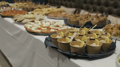 A buffet table of platters at an event at The Fig Tree, Shanklin