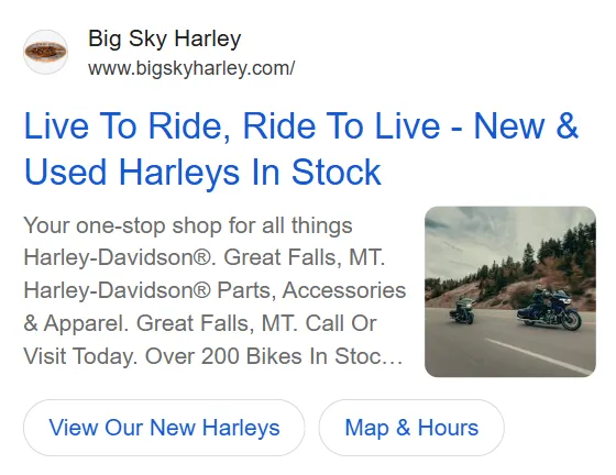 Google Search ad from Big Sky Harley-Davidson