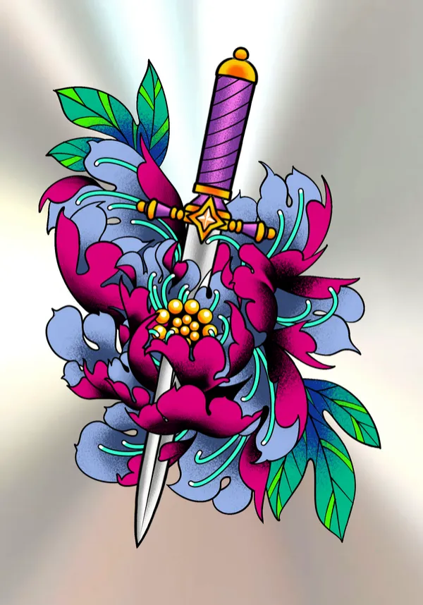 Neotrad peony dagger flash by Derrick at Sting Studio Ottawa