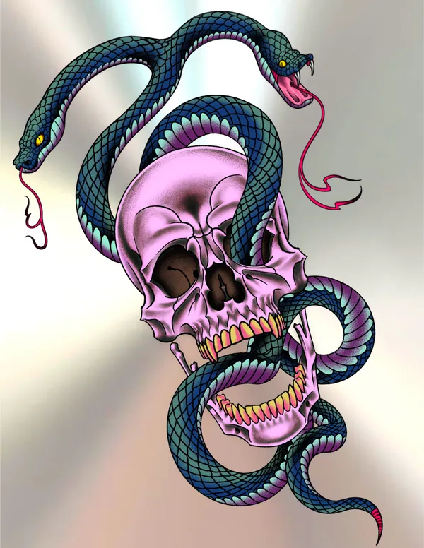 Twin snake skull flash by Derrick at Sting Studio Ottawa