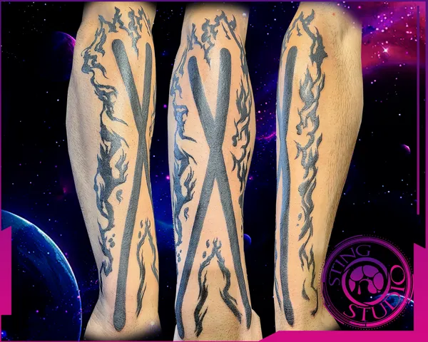 Drumsticks on fire tattoo by Derrick at Sting Studio Ottawa