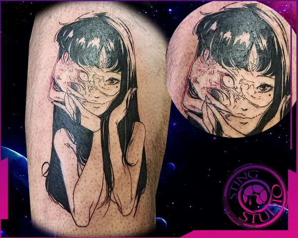 Junji ito splitface woman tattoo by Derrick at Sting Studio Ottawa