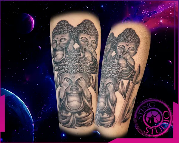 Three buddhas tattoo by Derrick at Sting Studio Ottawa