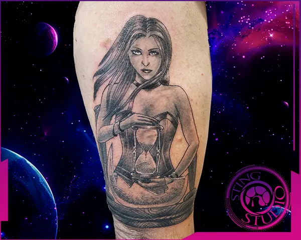 Girl holding hourglass tattoo by Derrick at Sting Studio Ottawa