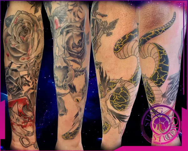 Roses fairy snake tattoo by Derrick at Sting Studio Ottawa