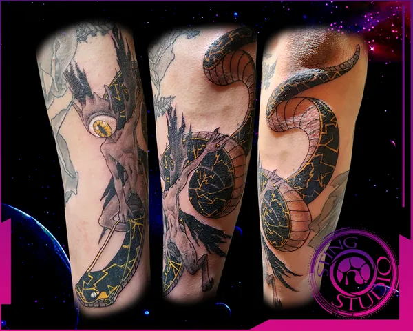 Fairy riding snake tattoo by Derrick at Sting Studio Ottawa
