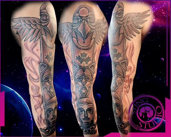 Totem pole tattoo by Derrick at Sting Studio Ottawa