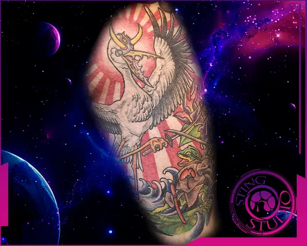 Oni stork fighting samurai frog by Derrick at Sting Studio Ottawa