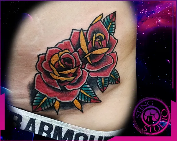 Traditional roses tattoo by Derrick at Sting Studio Ottawa