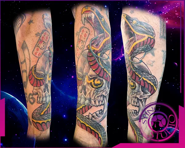 Skull snake coverup tattoo by Derrick at Sting Studio Ottawa