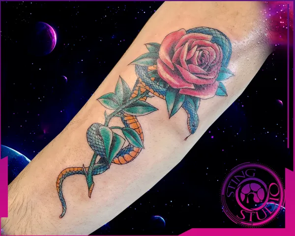 Snake rose tattoo by Derrick at Sting Studio Ottawa