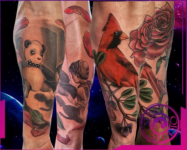 Cardinal panda rose tattoo by Derrick at Sting Studio Ottawa