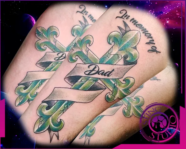 Dad green cross tattoo by Derrick at Sting Studio Ottawa