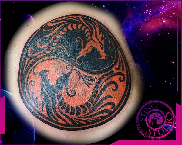 Double dragon yin yang tattoo by Derrick at Sting Studio Ottawa