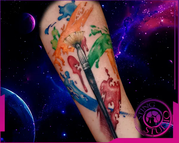 Paintbrush paint splatter style tattoo by Derrick at Sting Studio Ottawa