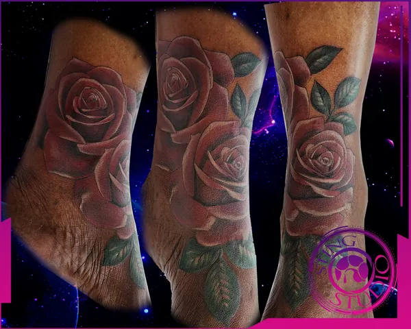 Two rose ankle tattoo by Derrick at Sting Studio Ottawa