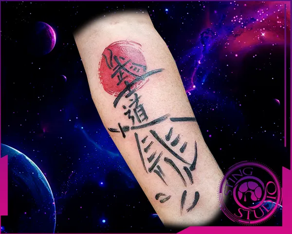 Red sun with crane Japanese-style blackwork tattoo – Sting Studio Ottawa