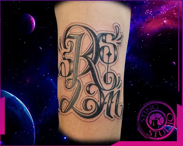 Ornate lettering blackwork calf tattoo – Sting Studio Ottawa